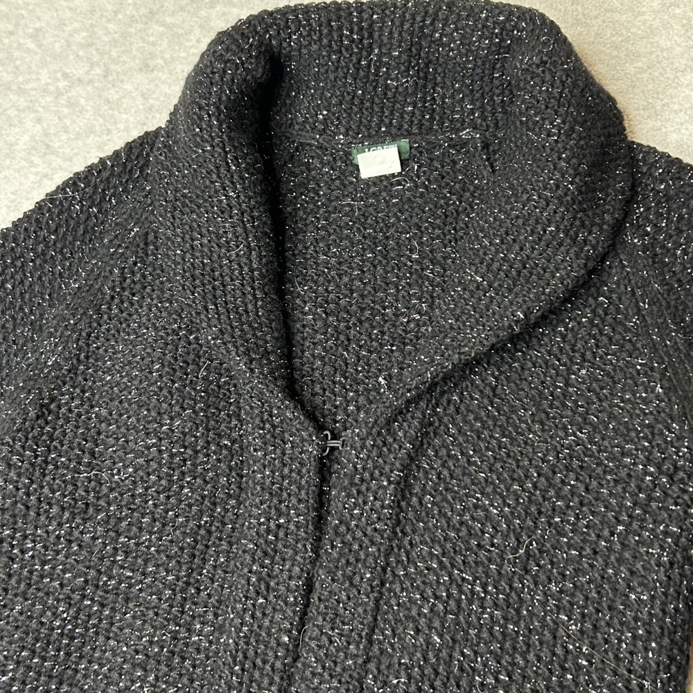 VTG J. Crew Hand knit Black Sparkle Wool Blend Shawl Collar Cardigan Sweater S‎